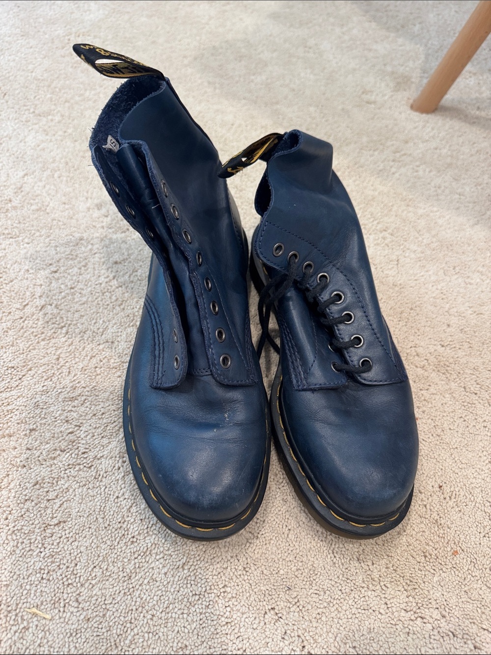 Dr. Martens Navy Leather Lace-Up Combat Boots